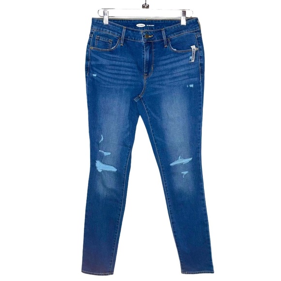 OLD NAVY Blue Distressed Pop Icon Skinny Jeans 10 Long NWT - Picture 1 of 6